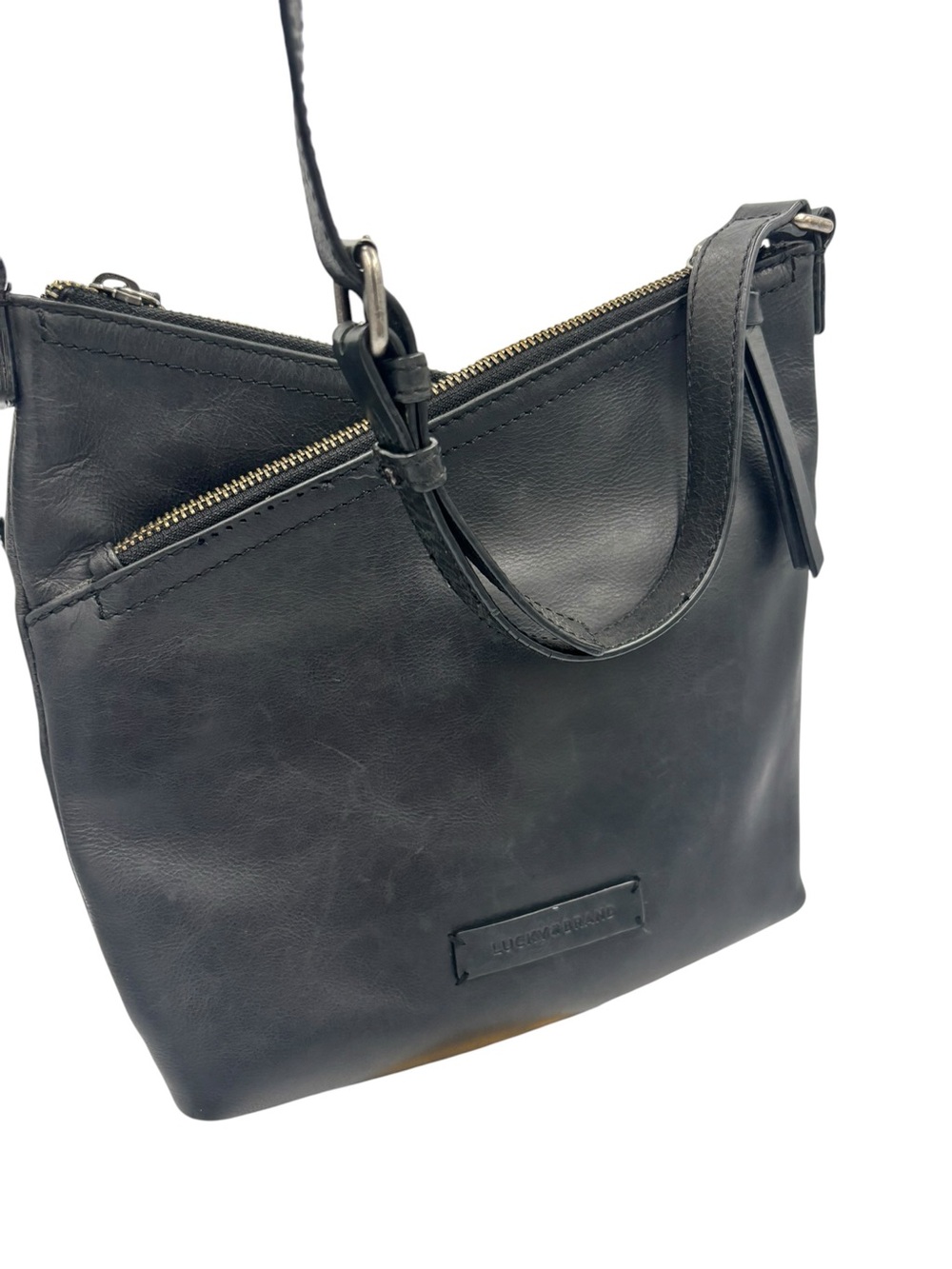 Lucky Brand Black Leather Asymmetrical Zip Crossbody Shoulder Bag - Picture 3 of 10
